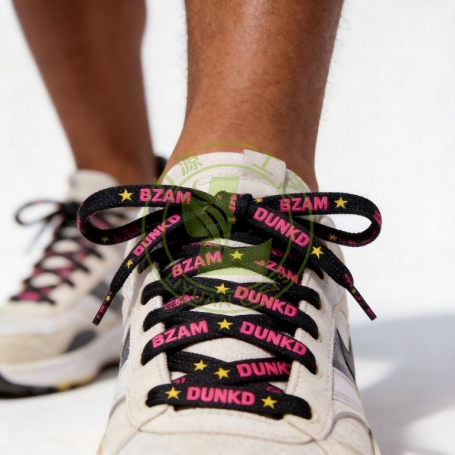 Custom Wholesale 4mm 9mm Two Color Single Side Fluorescent Cotton Printing Thick Oval Shoe Lace Oval Shoelaces for Sneakers