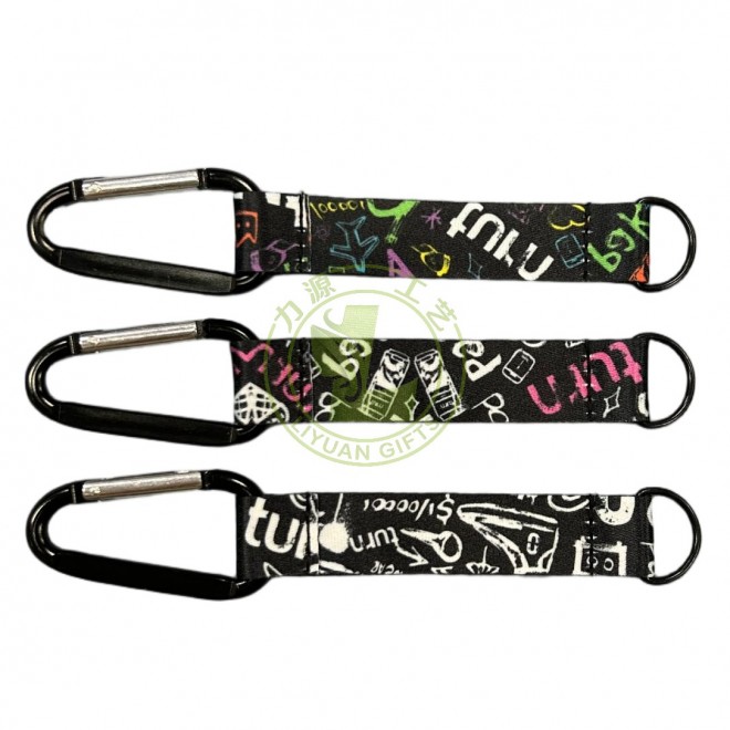 Wholesale High Quality Carabiner Keyring 3D Silk Printed Wrist Strap Custom Short Lanyard Keychain