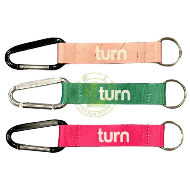 Wholesale High Quality Carabiner Keyring 3D Silk Printed Wrist Strap Custom Short Lanyard Keychain