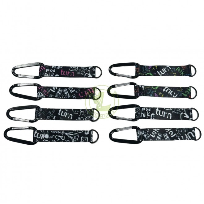Wholesale High Quality Carabiner Keyring 3D Silk Printed Wrist Strap Custom Short Lanyard Keychain