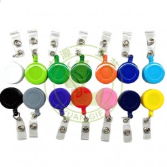 ABS Plastic Round Office Supplies Medical Name ID Card Retractable Badge Reels Holder With Clips
