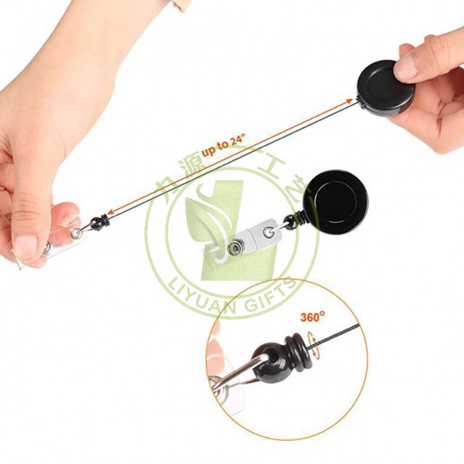 ABS Plastic Round Office Supplies Medical Name ID Card Retractable Badge Reels Holder With Clips