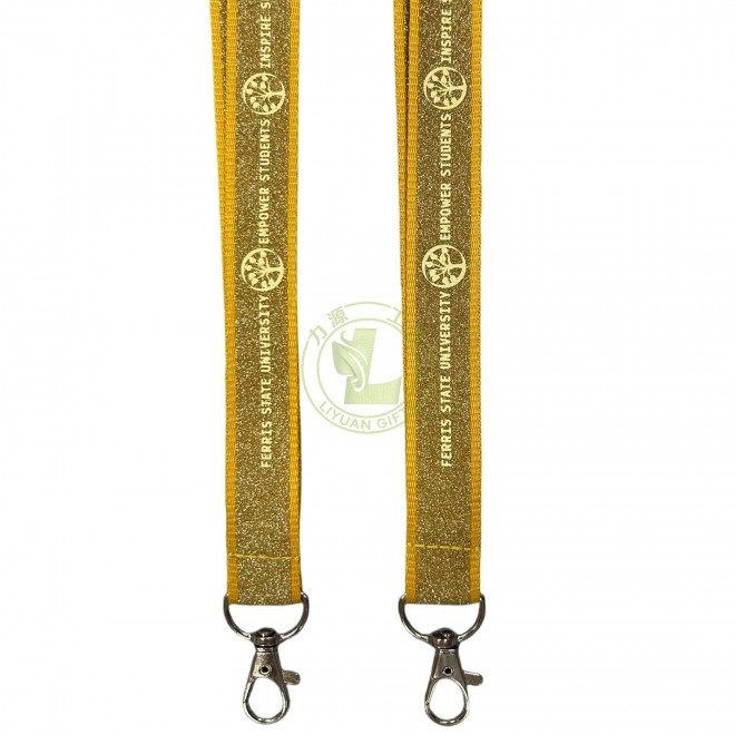 Factory Wholesale Custom Printed High Quality Gold & Silver Glitter Neck Strap Reflective Bling Silk Screen Printing Lanyards