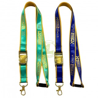 High Quality Double Layer Polyester Satin Lanyards Detachable Breakaway Buckle Lanyards With Metal Buckle And Lobster Claw