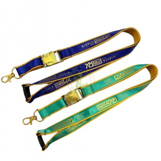 High Quality Double Layer Polyester Satin Lanyards Detachable Breakaway Buckle Lanyards With Metal Buckle And Lobster Claw
