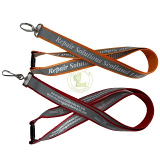 Custom High End Brand LOGO Reflective Strap Inner Width 2.5cm Double Layer Lanyards RPET Material Lanyard with Buckle And Safety Break