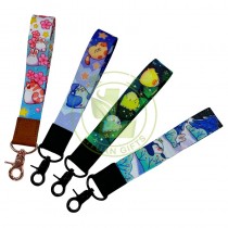 High Quality Eco-friendly Custom Logo Sublimation Printed Leather Short Keychain Lanyards with Metal Hook