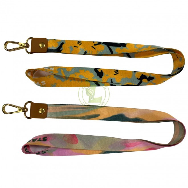 Direct Factory Premium Quality Custom Polyester Sublimation Leather Patch Neck Strap Stretchable Elastic Lanyard