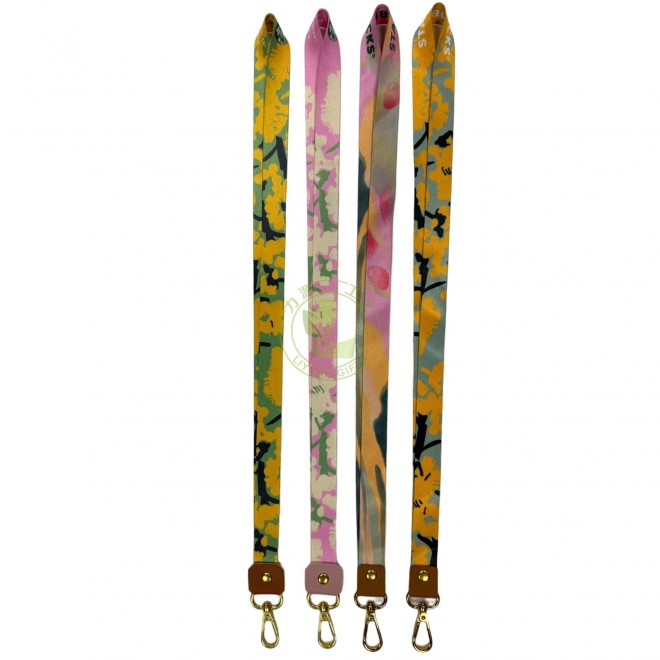 Direct Factory Premium Quality Custom Polyester Sublimation Leather Patch Neck Strap Stretchable Elastic Lanyard