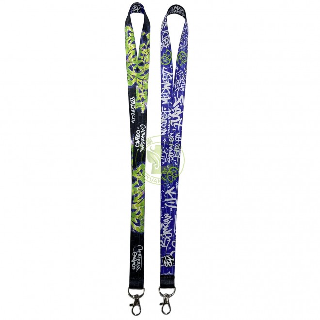 Fashion Print Design Durable Double Sided Fabric Polyester Lanyard for ID Badge Keychain With Lobster Claw Swivel Clasp