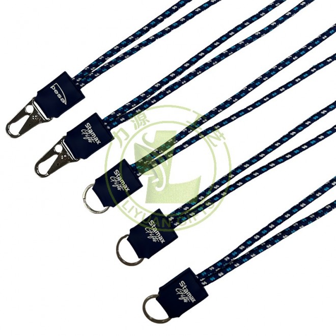 6mm Multi-Color Woven Polyester Round Rope Keychain Lanyard Jacquard Printed Cell Phone Holder Offset Digital Printing Options