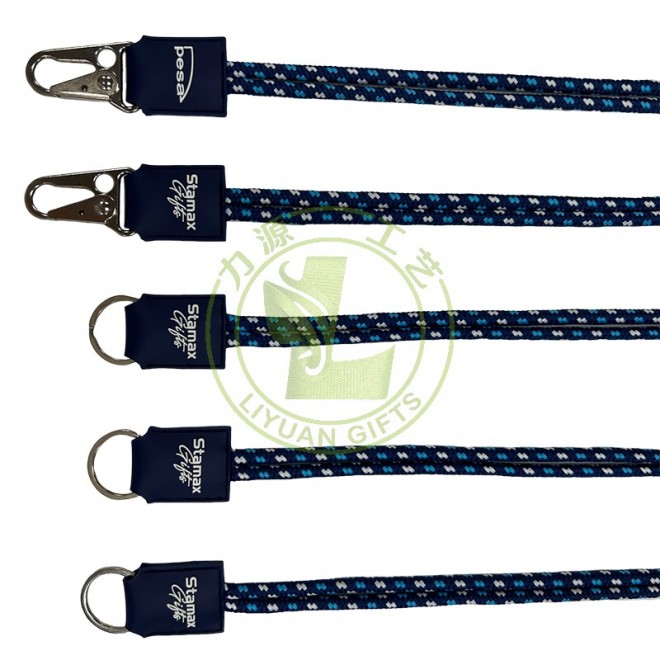 6mm Multi-Color Woven Polyester Round Rope Keychain Lanyard Jacquard Printed Cell Phone Holder Offset Digital Printing Options