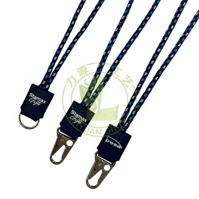 6mm Multi-Color Woven Polyester Round Rope Keychain Lanyard Jacquard Printed Cell Phone Holder Offset Digital Printing Options