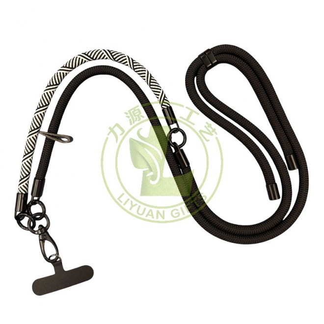 Custom Logo Round Nylon Lanyard Universal Smartphone Mobile Phone Cross Body Shoulder Chain Stripe Strap Rope Lanyard With Patch