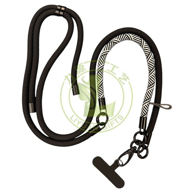 Custom Logo Round Nylon Lanyard Universal Smartphone Mobile Phone Cross Body Shoulder Chain Stripe Strap Rope Lanyard With Patch