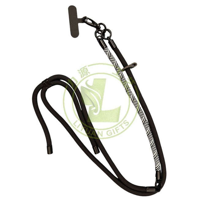 Custom Logo Round Nylon Lanyard Universal Smartphone Mobile Phone Cross Body Shoulder Chain Stripe Strap Rope Lanyard With Patch