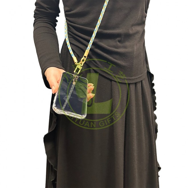 Custom Long Polyester Halter Neck Crossbody Bag Mobile Phone Round Rope with Neck Rope with Metal Hook Buckle Smartphone Lanyard