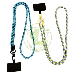 Custom Long Polyester Halter Neck Crossbody Bag Mobile Phone Round Rope with Neck Rope with Metal Hook Buckle Smartphone Lanyard