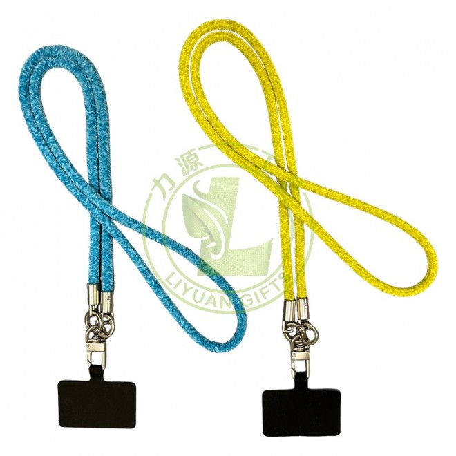 Custom Long Polyester Halter Neck Crossbody Bag Mobile Phone Round Rope with Neck Rope with Metal Hook Buckle Smartphone Lanyard