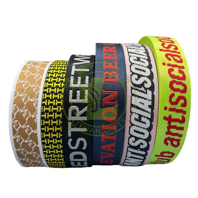 Wholesale Heavy Duty Jacquard Printed 38mm 50mm Nylon Webbing Straps with Custom Logo for Shoe Use Bags & Belts