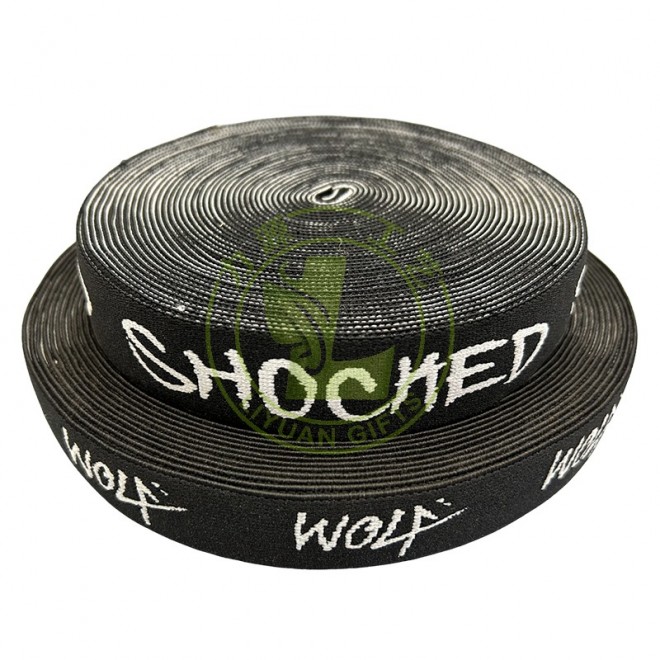 Customized Polyester Yellow and Black Monograms Woven Ribbon 38mm Webbing Roll for Bag Decoration
