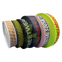 Customized Polyester Yellow and Black Monograms Woven Ribbon 38mm Webbing Roll for Bag Decoration