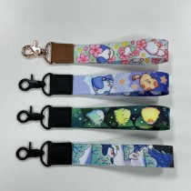 High Quality Eco-friendly Custom Logo Sublimation Printed Leather Short Keychain Lanyards with Metal Hook
