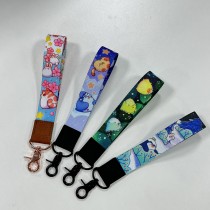 High Quality Eco-friendly Custom Logo Sublimation Printed Leather Short Keychain Lanyards with Metal Hook