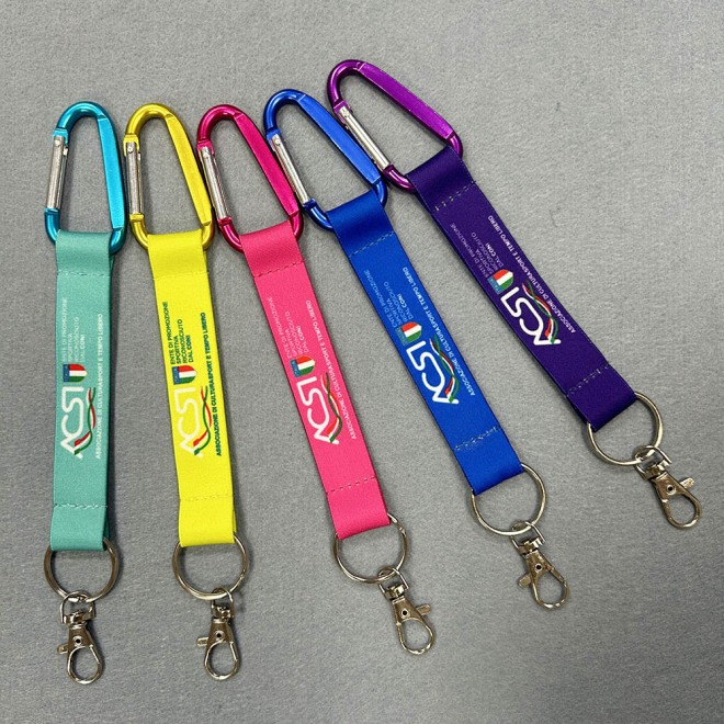 Wholesale High Quality Carabiner Keyring 3D Silk Printed Wrist Strap Custom Short Lanyard Keychain