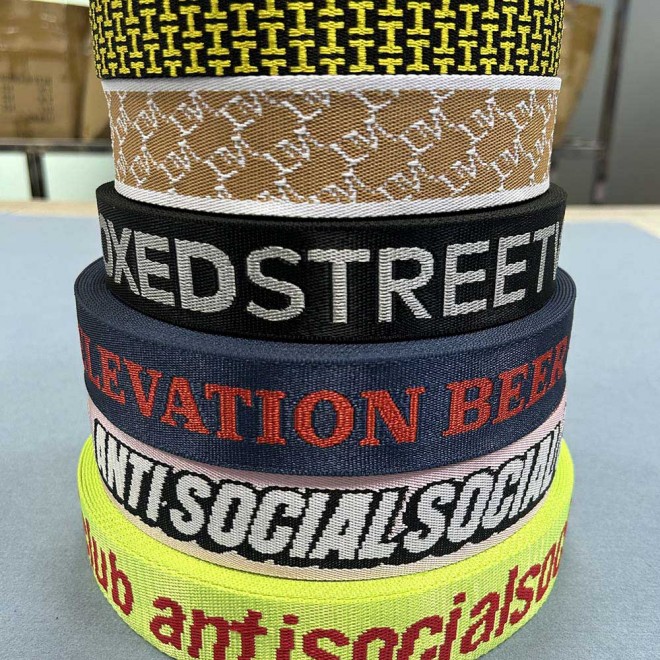 Wholesale Heavy Duty Jacquard Printed 38mm 50mm Nylon Webbing Straps with Custom Logo for Shoe Use Bags & Belts
