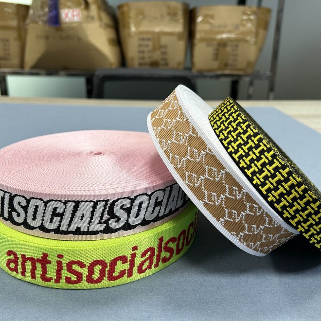 Wholesale Heavy Duty Jacquard Printed 38mm 50mm Nylon Webbing Straps with Custom Logo for Shoe Use Bags & Belts
